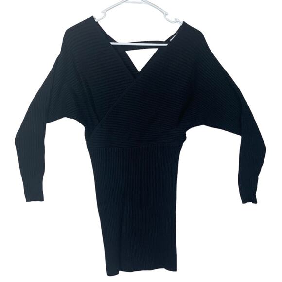 12th tribe womens large salty in the city black sweater mini dress v neck date r - Picture 2 of 12